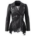Load image into Gallery viewer, Alexander McQueen Black Lace Trimmed Leather Biker Jacket