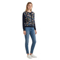 Load image into Gallery viewer, Erdem Navy Blue Multi Merino Wool and Cashmere Knit Cardigan Sweater with Silk Chiffon Scarf Print