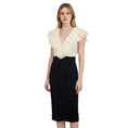 Load image into Gallery viewer, Tadashi Shoji Ivory / Black Ruffled Two-Tone Colorblock Silk Midi Cocktail Dress