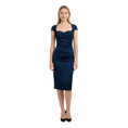 Load image into Gallery viewer, Talbot Runhof Blue Metallic Ruched Leopard Jacquard Cocktail Dress