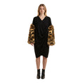 Load image into Gallery viewer, Junya Watanabe Black / Tan Faux Fur Embellished Asymmetric Crepe Dress