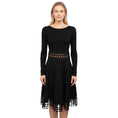 Load image into Gallery viewer, Lela Rose Black Long Sleeved Flared Knit Dress with Embroidered Lattice Lace Trim