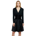 Load image into Gallery viewer, Oscar de la Renta Vintage Black Button Front Wool and Satin Flared Dress with Velvet Waist