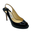 Load image into Gallery viewer, Jimmy Choo Black Patent Leather Open Toe Slingback Pumps
