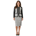 Load image into Gallery viewer, Oscar de la Renta Black / Grey Leather and Boucle Twill Tweed Zip Front Jacket and Pencil Skirt Suit Set
