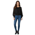 Load image into Gallery viewer, Lafayette 148 New York Black Long Sleeved Silk Chiffon Top with Elastic Waist