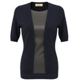 Load image into Gallery viewer, Pringle of Scotland Navy Blue Cashmere Knit Sweater with Black Leather