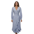 Load image into Gallery viewer, Evi Grintela Light Blue / White Striped Cotton Wrap Midi Dress