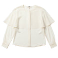 Load image into Gallery viewer, Chloe Ivory Caped Button Front Silk Chiffon Blouse in Pristine White