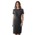 Load image into Gallery viewer, Brunello Cucinelli Charcoal Grey Short Sleeved Jersey Knit Wrap Waist Midi Dress with Monili