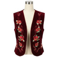 Load image into Gallery viewer, Loretta Caponi Bordeaux Hibiscus Floral Embroidered Cabana Lastra Velvet Gilet Vest