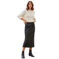 Load image into Gallery viewer, Interdee Brown Stretch Lamb Leather Midi Skirt
