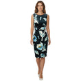 Load image into Gallery viewer, Oscar de la Renta Black / Light Blue Multi Painted Poppies Printed Silk Canvas Dress with Belt