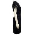 Load image into Gallery viewer, Teri Jon by Rickie Freeman Black Faux Pearl Embellished Short Sleeved Crepe Dress