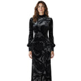 Load image into Gallery viewer, Etro Black / Silver Long Sleeved Velvet Maxi Dress