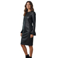 Load image into Gallery viewer, Ralph Lauren Collection Black Ruffled Detail Lambskin Leather Dress with Velvet Trim