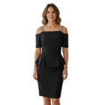 Load image into Gallery viewer, Raoul Black Crystal Embellished Cold Shoulder Crepe Peplum Cocktail Dress