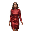 Load image into Gallery viewer, Akris Burgundy Sequined Long Sleeved Cocktail Dress