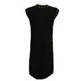 Load image into Gallery viewer, Chanel Black Faux Pearl Embellished Cotton and Cashmere Knit Dress with CC Logo Plate