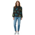 Load image into Gallery viewer, A.L.C. Black / Blue / Green / Yellow Multi Printed Silk Chiffon Blouse with Gold Metallic Lurex Dot Detail