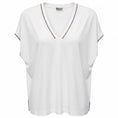 Load image into Gallery viewer, Brunello Cucinelli White Cotton Stretch V-Neck Top with Monili