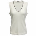 Load image into Gallery viewer, Brunello Cucinelli White Ribbed Cotton Stretch Top with Monili Chain Detail