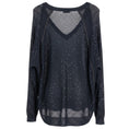 Load image into Gallery viewer, Brunello Cucinelli Navy Blue Sequined Linen and Silk Knit Long Sleeved V-Neck Sweater with Monili