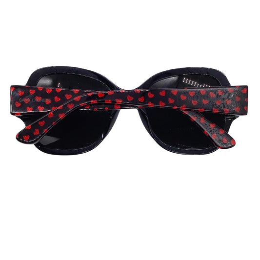 Saint Laurent Black / Red Heart Pattern Plastic Frame Sunglasses