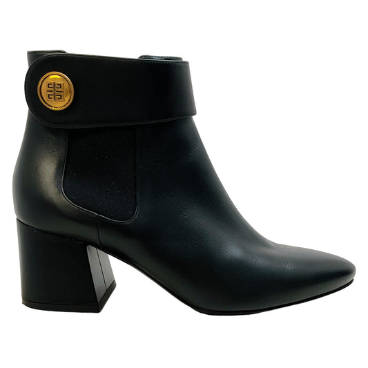 Givenchy Black Leather Booties with Gold Buttons