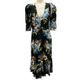 Load image into Gallery viewer, Erdem Black / Blue Multi Ottavia Ruffled Floral-Print Ponte Midi Dress