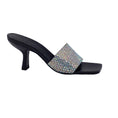 Load image into Gallery viewer, By Far Black / Silver Crystal Embellished Square Toe Sandals
