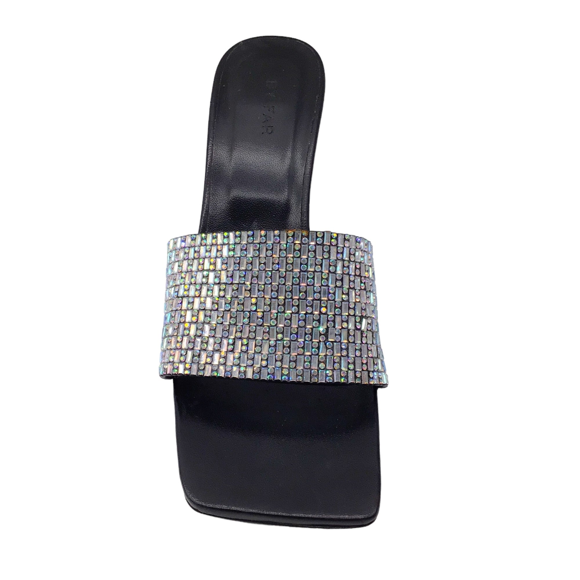 By Far Black / Silver Crystal Embellished Square Toe Sandals