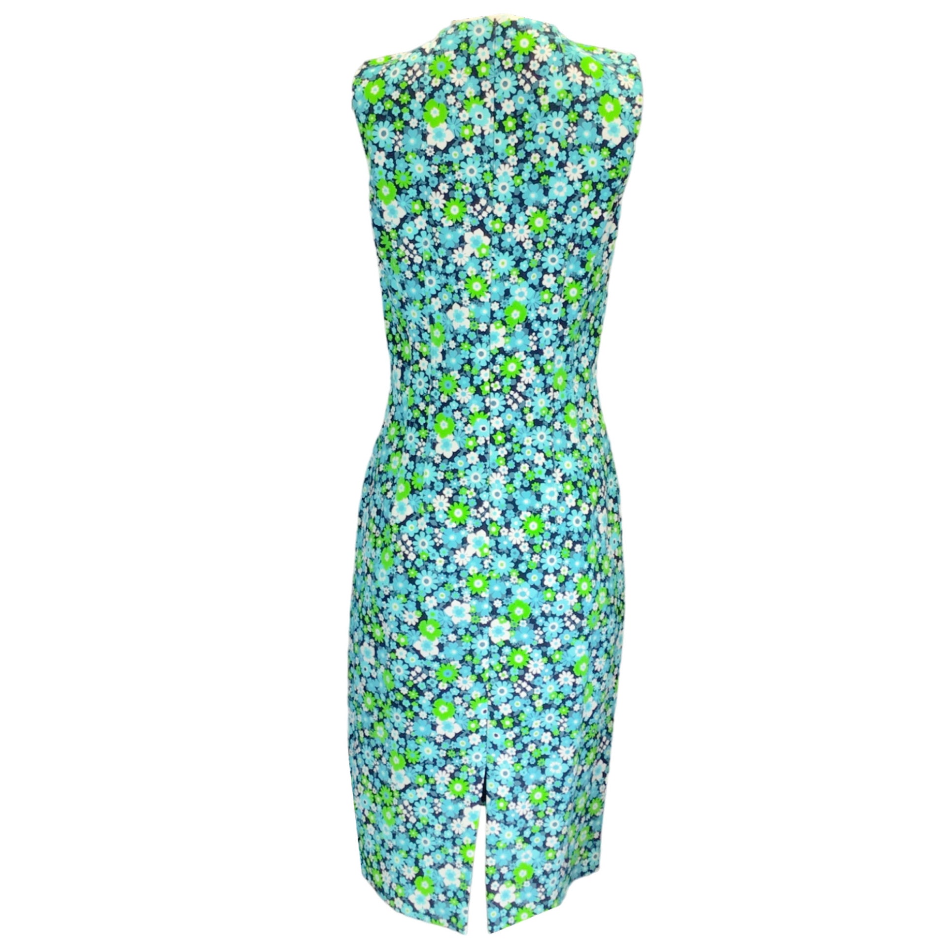 Michael Kors Collection Blue / White / Green Floral Printed Sleeveless Midi Dress