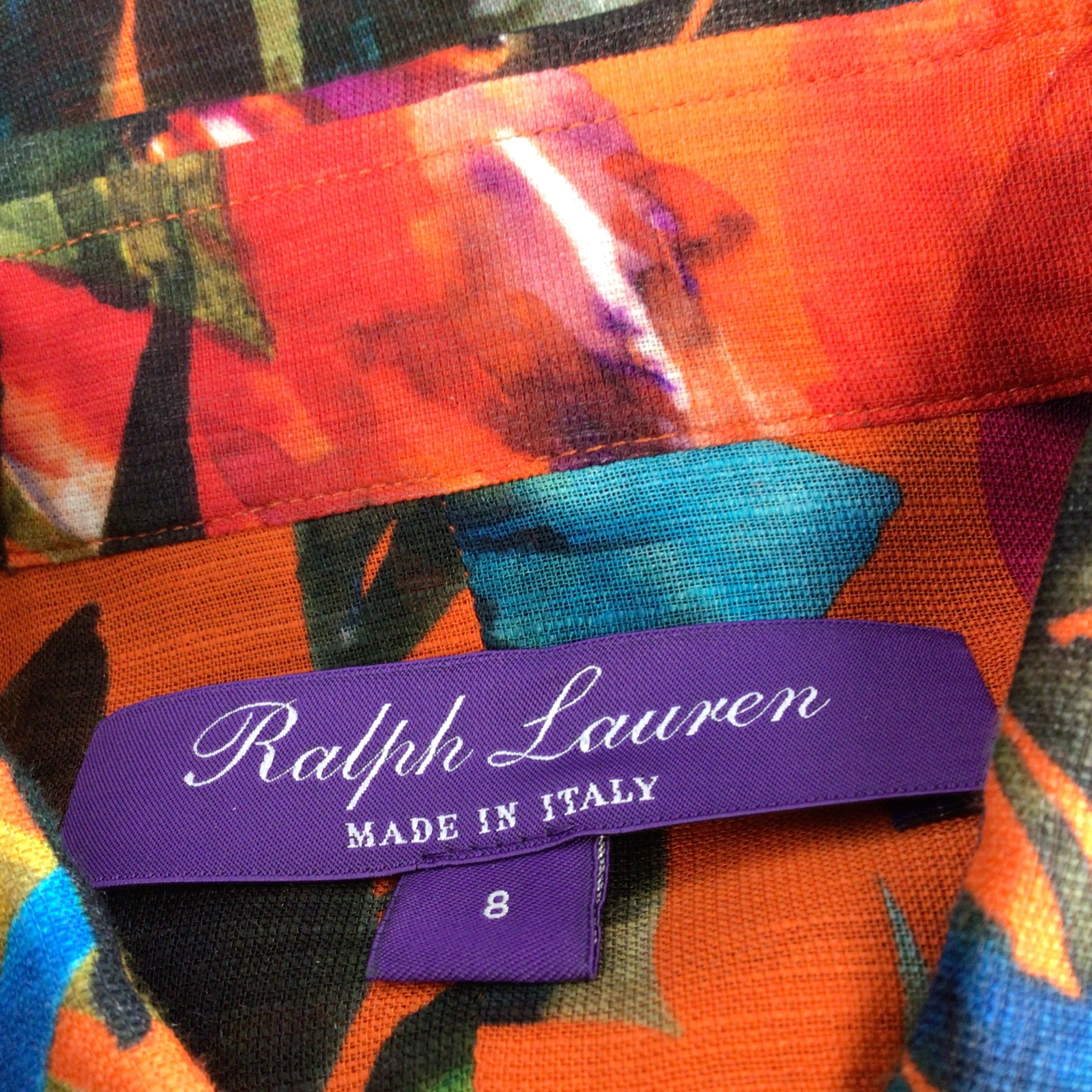 Ralph Lauren Collection Orange Multi Tropical Print Linen Blouse