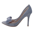 Load image into Gallery viewer, Valentino Light Blue Velvet and PVC Pointed Toe Dollybow Pumps
