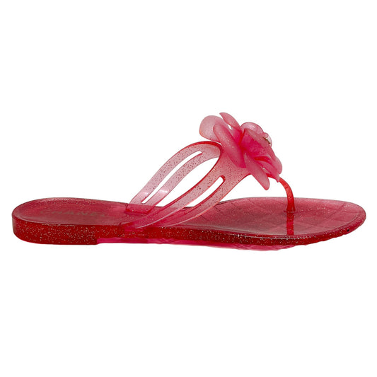 Chanel 2008 Pink Glitter Camellia Jelly Flip Flops