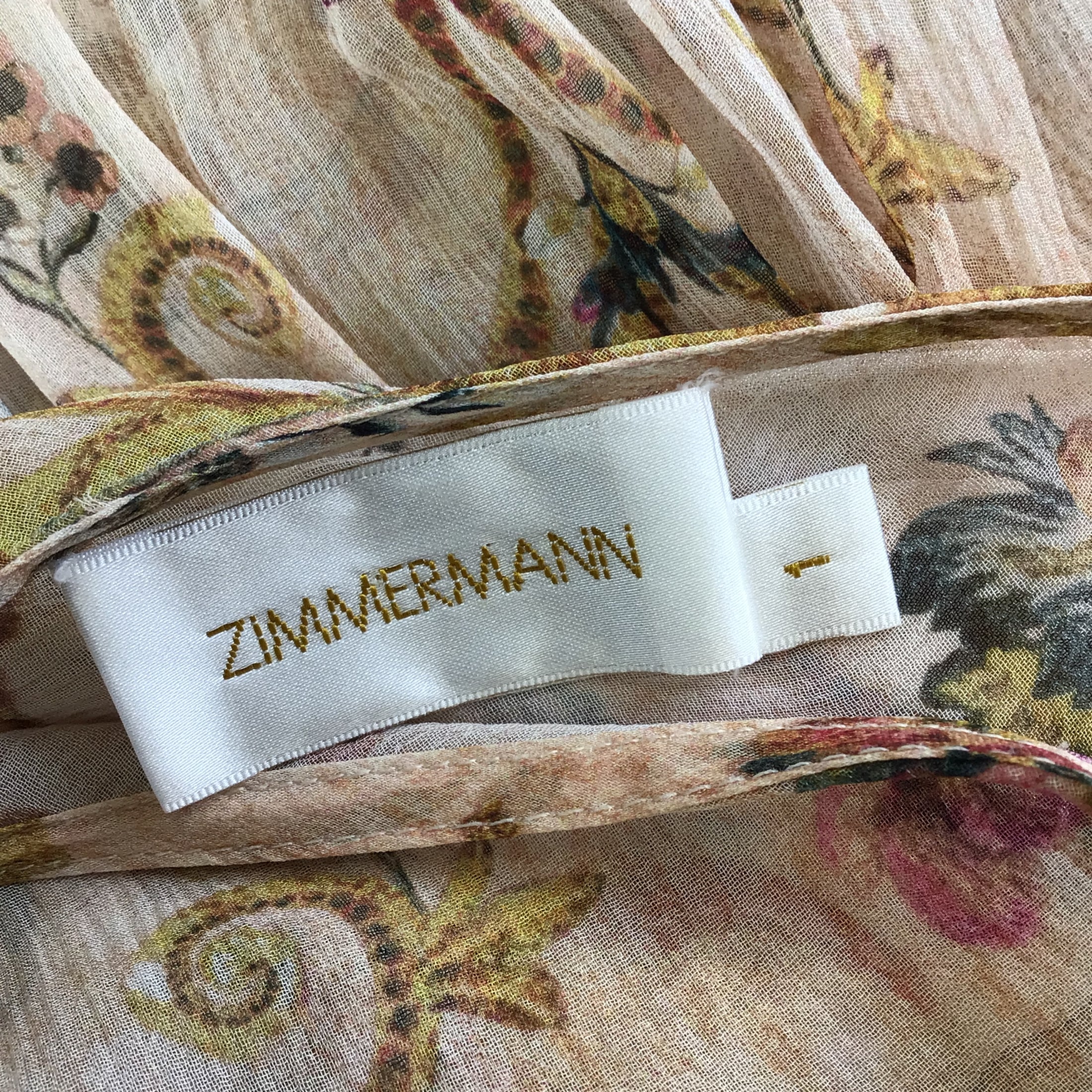 Zimmermann Beige Multi Floral Printed Belted Silk Midi Dress