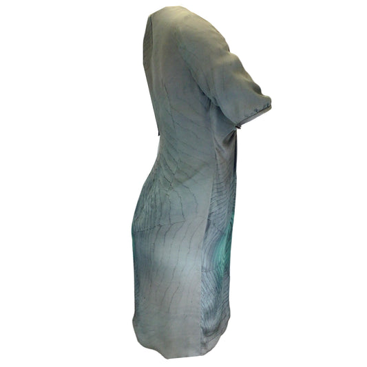 Giorgio Armani Green Short Sleeved V-Neck Silk Dress