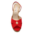 Load image into Gallery viewer, Oscar de la Renta Red Canvas Cork Heel Slingback Sandals
