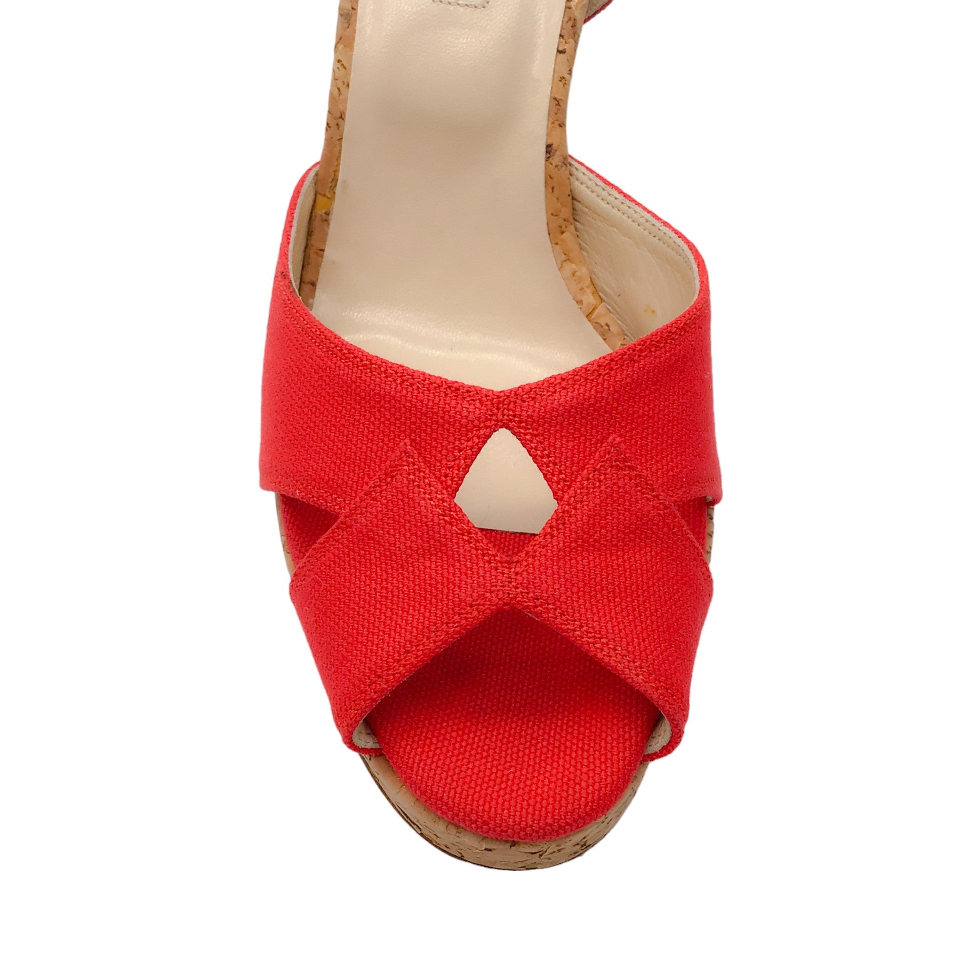 Oscar de la Renta Red Canvas Cork Heel Slingback Sandals