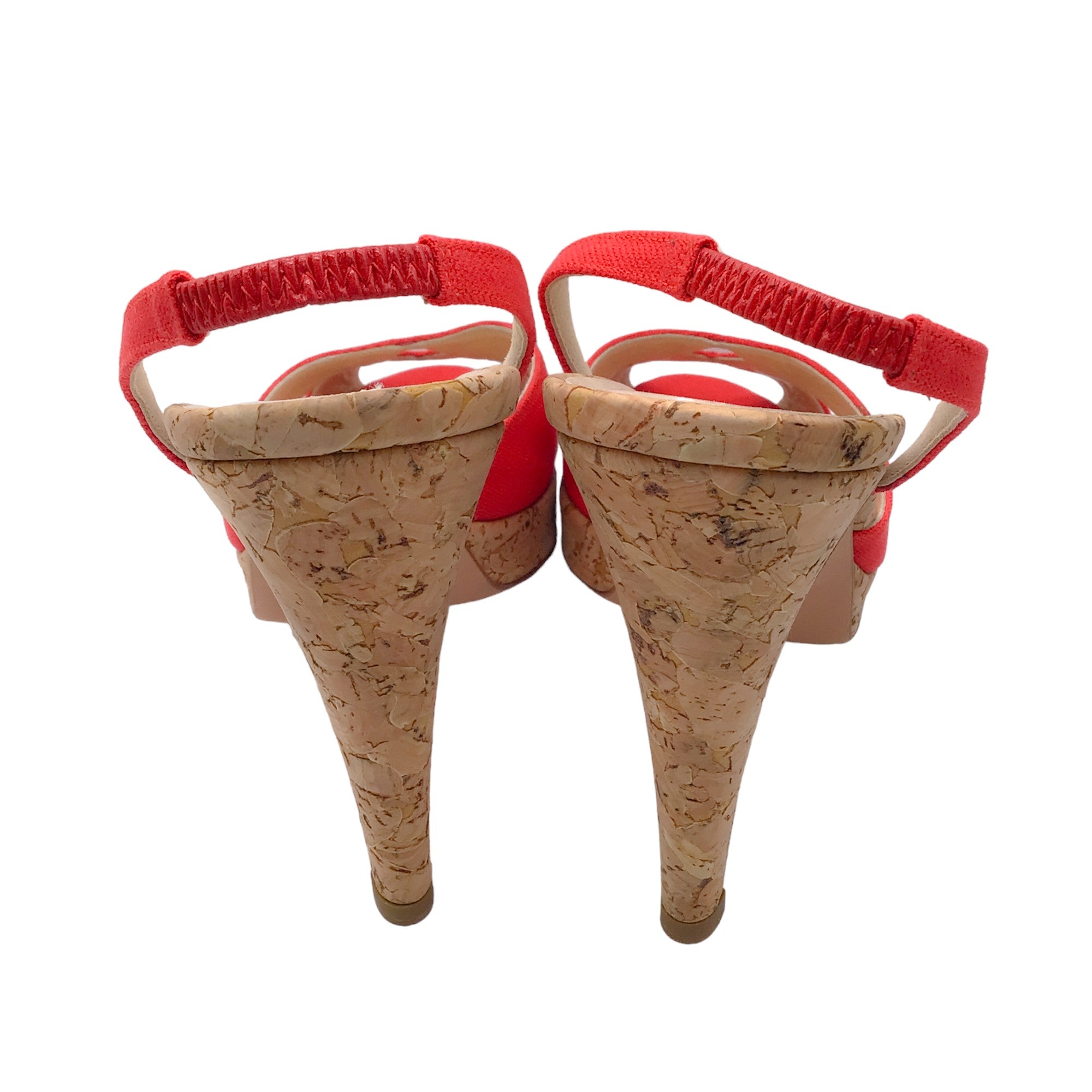 Oscar de la Renta Red Canvas Cork Heel Slingback Sandals