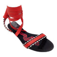 Load image into Gallery viewer, Alaia Red / Black Mon Coeur Leather Ankle Wrap Flat Sandals
