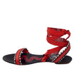 Load image into Gallery viewer, Alaia Red / Black Mon Coeur Leather Ankle Wrap Flat Sandals
