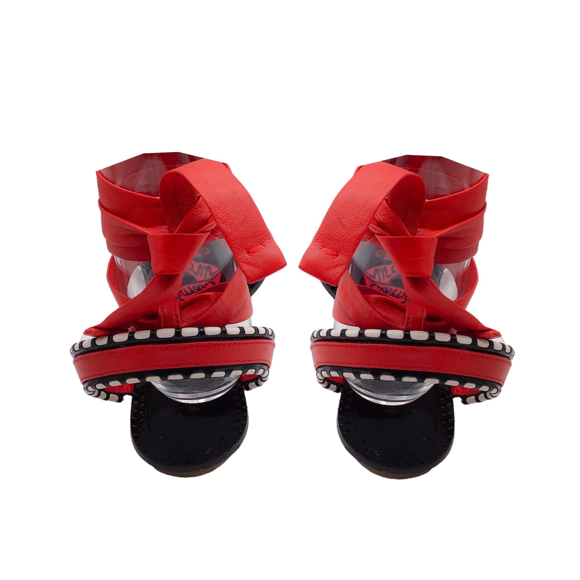 Alaia Red / Black Mon Coeur Leather Ankle Wrap Flat Sandals