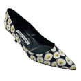 Load image into Gallery viewer, Manolo Blahnik Black / White / Yellow Daisy Print Pointed Toe Canvas Pumps