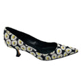 Load image into Gallery viewer, Manolo Blahnik Black / White / Yellow Daisy Print Pointed Toe Canvas Pumps