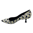 Load image into Gallery viewer, Manolo Blahnik Black / White / Yellow Daisy Print Pointed Toe Canvas Pumps