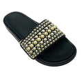 Load image into Gallery viewer, Jimmy Choo Black Fitz Pearl Embellished Canvas and Leather Slide Sandals