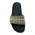 Load image into Gallery viewer, Jimmy Choo Black Fitz Pearl Embellished Canvas and Leather Slide Sandals