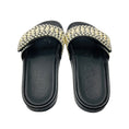 Load image into Gallery viewer, Jimmy Choo Black Fitz Pearl Embellished Canvas and Leather Slide Sandals